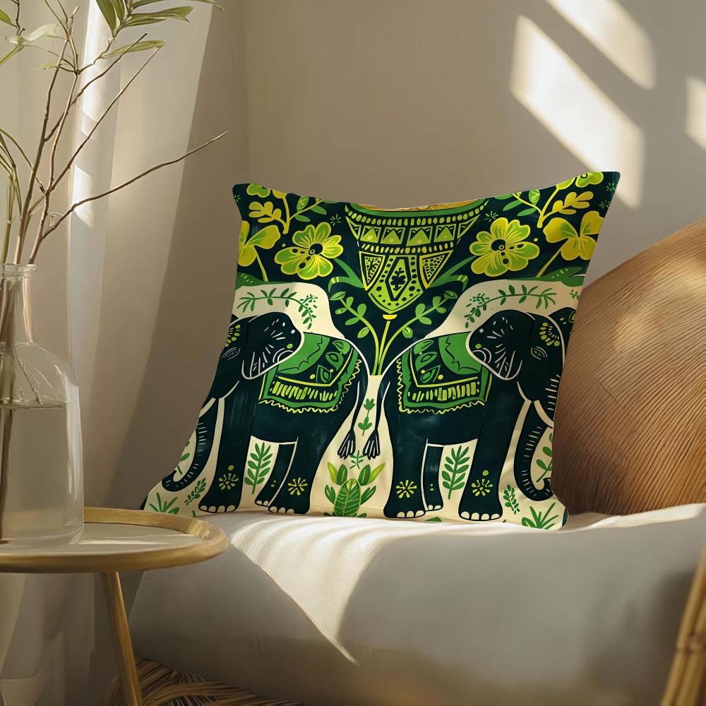 Hot Selling Elephant And Flower Pillow Case Silky Elegant Comfort Sofa Bed Invisible Zipper