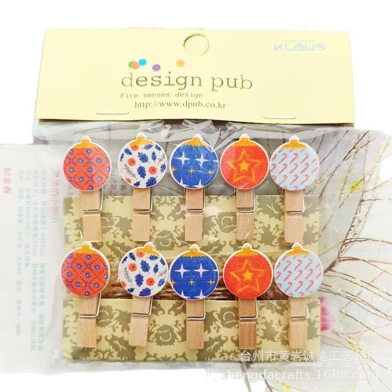 10 Pcs Halloween Elements Ghost Festival Decoration Hanging Photos Wall Hemp Rope Cartoon Creative Floral Art Wooden Clips