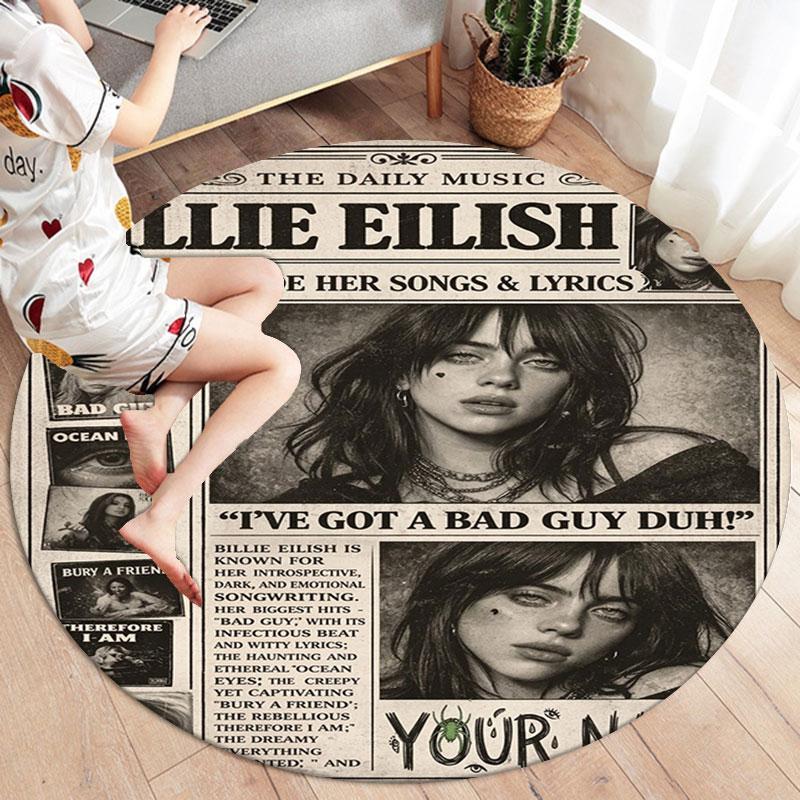 Billie Eilish Custom Name Round Area Rug,Carpet Rug for Living Room Bedroom Sofa Playroom Decor,Non-slip Floor Mat