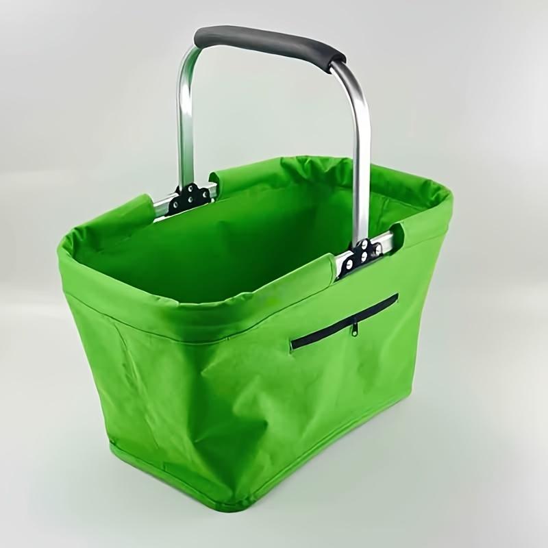 Foldable Aluminum Frame Basket with a Large Zippered Side Pocket and a Foldable Oxford Cloth Shopping Handbag