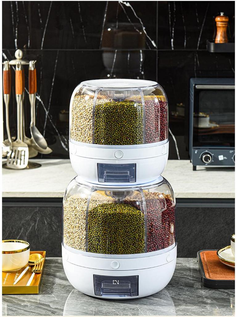 Rotating Rice & Cereal Storage Jar - Insect-Proof, Moisture-Proof, Sealed Compartment