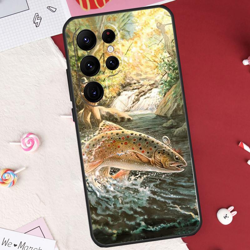 Vintage Trout Fishing Case For Samsung Galaxy S26 Ultra S23 S22 S21 S20 S24 S25 Ultra S10 Plus S25 FE Cover Shell