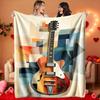Trend Geometric Guitar Flannel Printed Blanket Suitable for All Seasons Suitable for Living Room Office Sofa and Travel