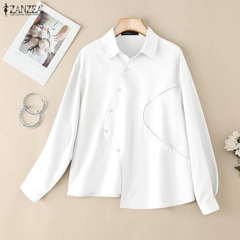 ZANZEA Women Turn Down Collar Loose Casual Long Sleeve Blouse