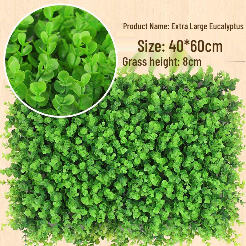 Eucalyptus Artificial Plant Wall Decoration - Greenery Background with Faux Flowers and Lawn Grass Turf