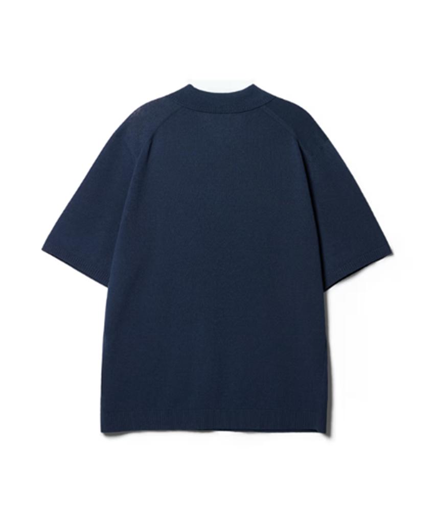 Hejiseu [His] Navy Cool Linen Short Sleeve Collared Knit