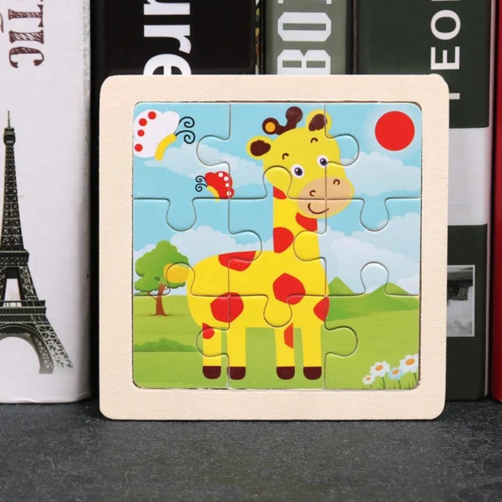 Baby Toys 3D Wooden Puzzle 11x11cm Cartoon Animal Vehicle Jigsaw Wood Puzzle Toys Educational Montessori Toys For Children