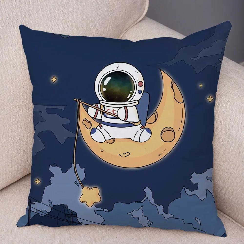 Cartoon Astronauts Cushion Cover Soft  Decor Cosmic Sky Pillowcase for Sofa Home Car  Print Pillow Case Children Room