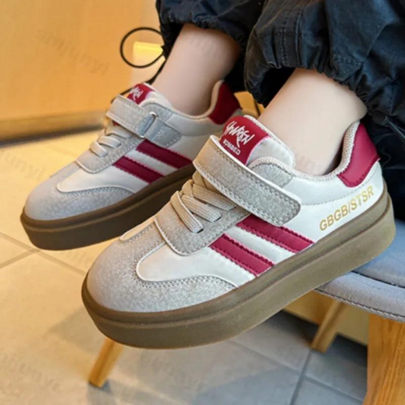 Children Casual Sneakers Boys Girls Lace Up Soft Bottom Hook and Loop Sports Shoes Kids Non-slip Breath Student Skateboard Shoes