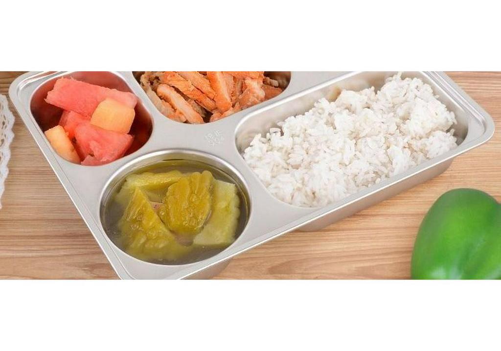 304 Stainless Steel 4-Compartment Rectangular Dining Tray for Students & Children