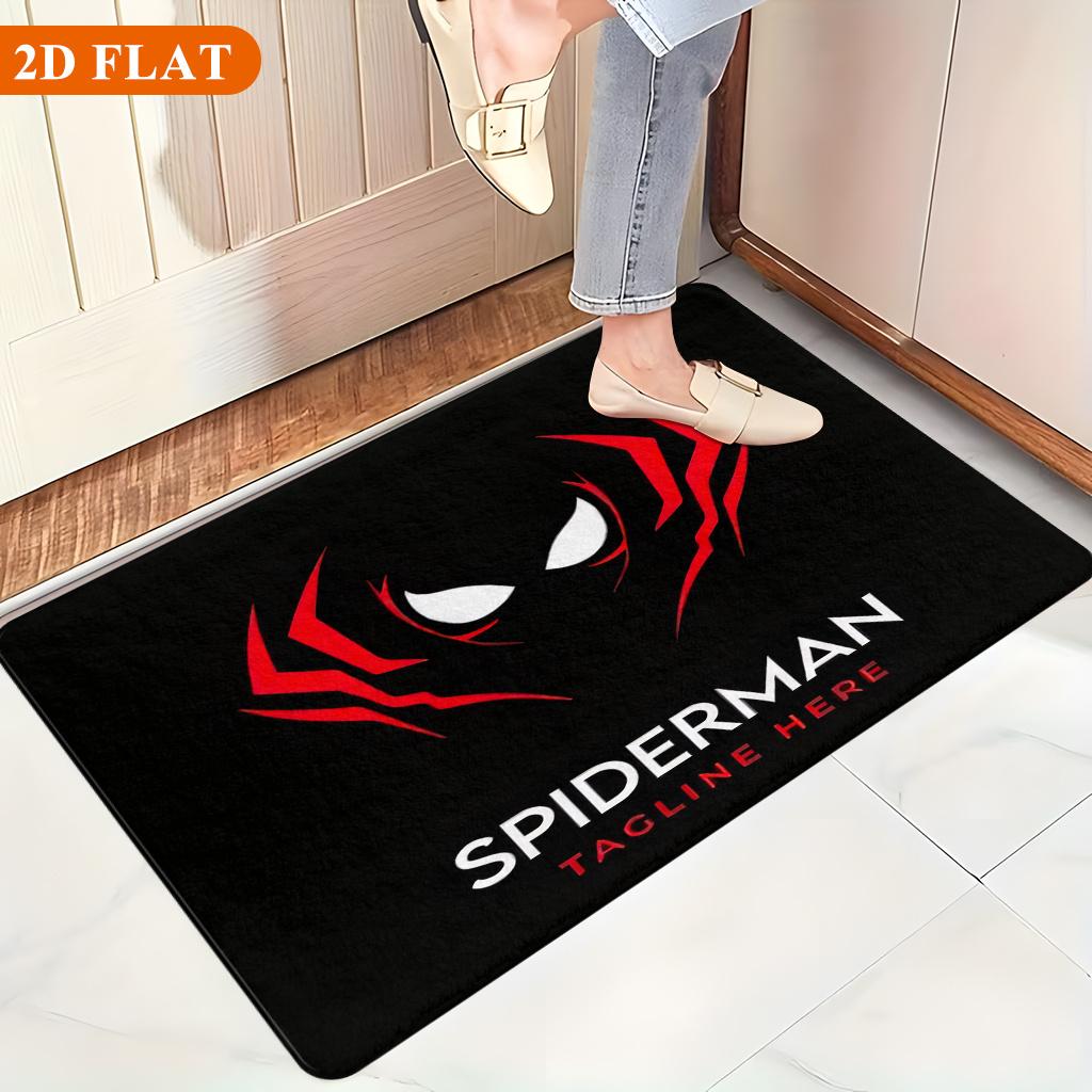 Bath Mat 1pc, Spiderman Logo, MARVEL Flannel Rectangular Mat, Bathroom Non-Slip Entrance Mat, Fun Door Decoration Mat, Home De