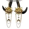 Bohemian Retro Gold Abstract Human Face Sun Moon Pendant Tassel Chain Dangle Earrings for Women Stainless Steel Trendy Jewelry