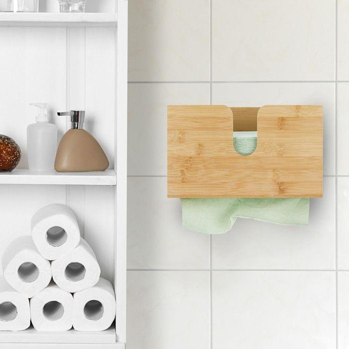 Relaxdays distributeur de serviettes en papier, bambou, taille h2, essuie-main mural, hxlxp 16 x 27 x 13 cm, nature