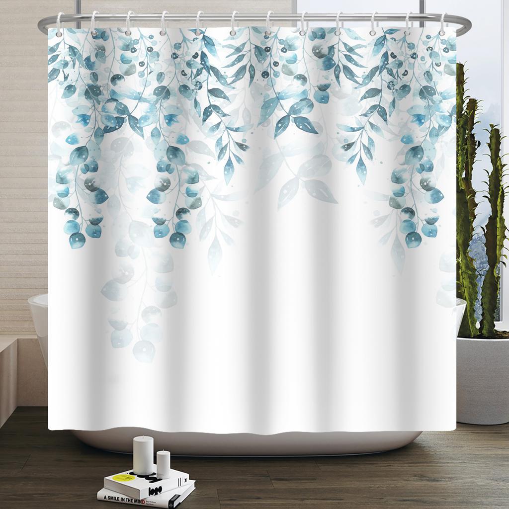 Watercolor Green Leaf Shower Curtain for Bathroom Vines Plant Nordic Minimalist Polyester Botanic Curtain for Home Hotel 180x2