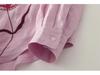 Spring Luxury French Chic Pink Embroidered Long-Sleeve Women's Shirt