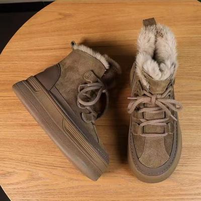 Γυναικείες Μπότες Μέχρι τον Αστράγαλο από Δέρμα Σουέτ Αγελάδας με Πλατφόρμα, Μήκος Μέχρι τον Αστράγαλο, Φερμουάρ, Κορδόνια, Στρογγυλή Μύτη, Χειμερινές, Εξωτερικού Χώρου, Γυναικείες, Παπούτσια με Χοντρή Σόλα, Χειροποίητες Μποτάκια