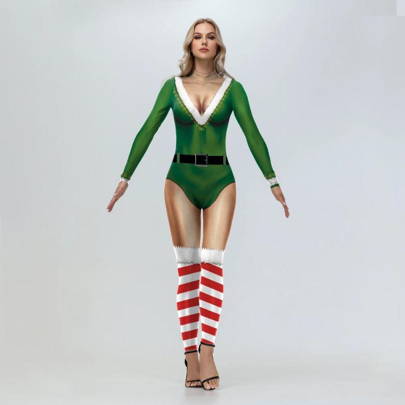

Женский сексуальный комбинезон с полосатым принтом Рождественский взрослый боди Праздничный костюм зентай Рождественский подарок Длинный рукав Облегающий комбинезон Новый XL