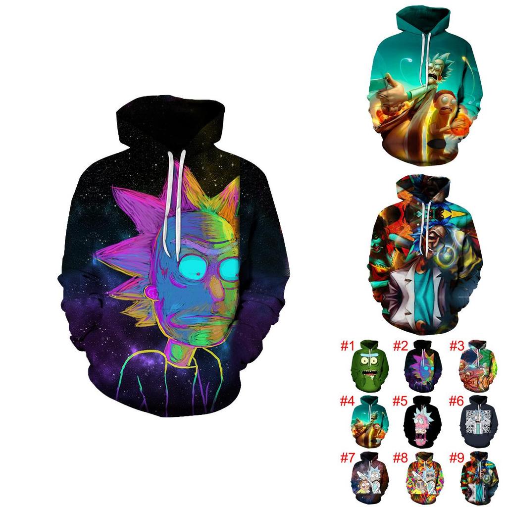 3d And Rick Print Womenmen Pullover Hoodie Sweatshirt Tops Jumper