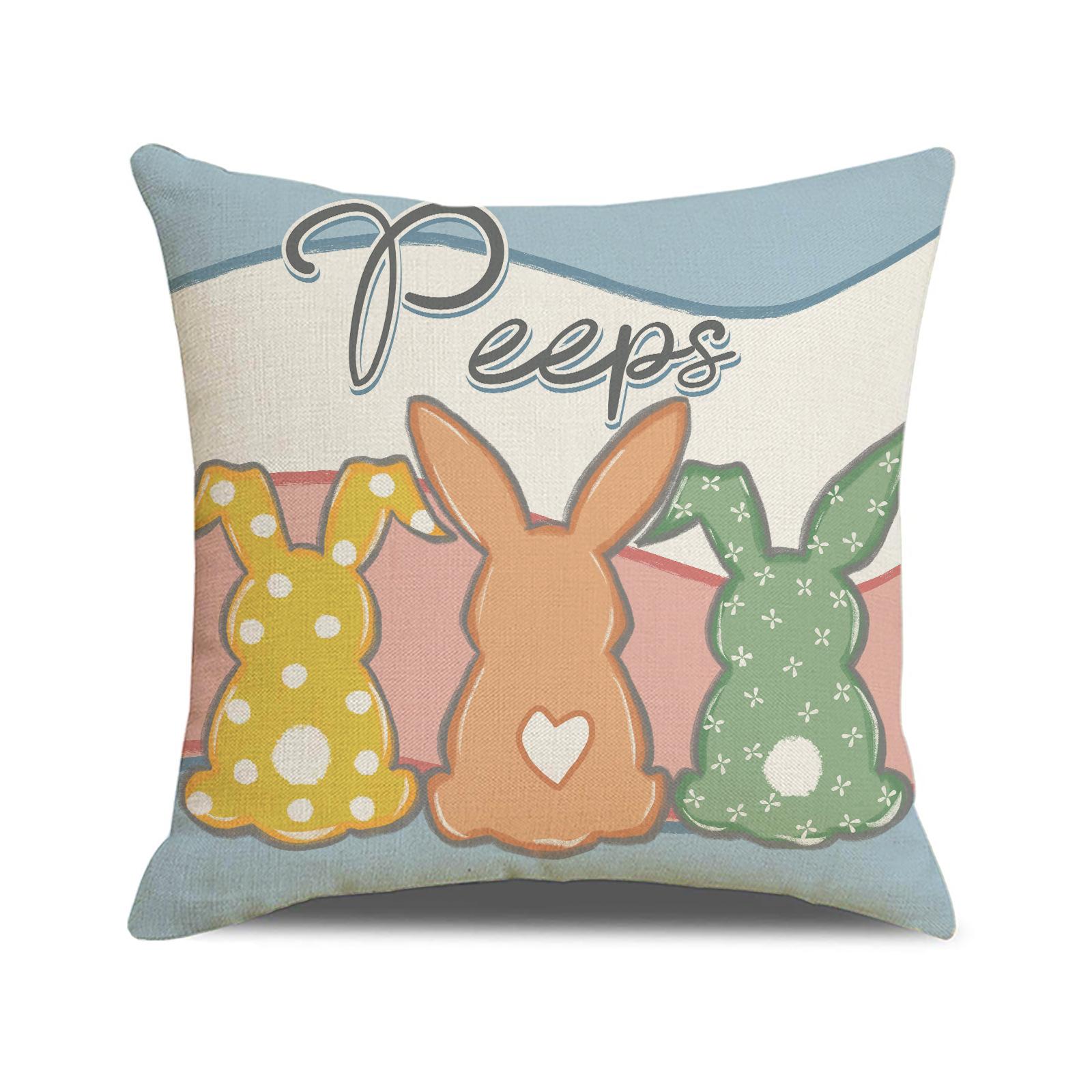 

Easter Cartoon Bunny Pillow Linen Letter Print Combination Square Pillowcase Living Room Holiday Decorative Cushion 45 * 45 (excluding pillow core)