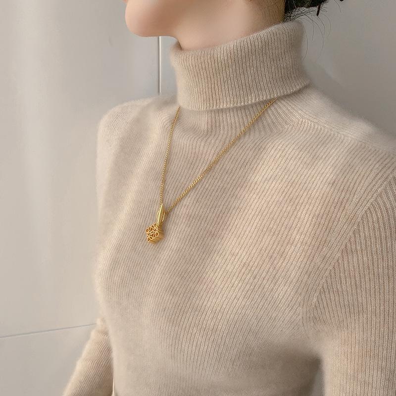 Women's Slim-fit High-neck Cashmere Pullover Sweater - Autumn/Winter Stylish, Tight-knit Base Layer