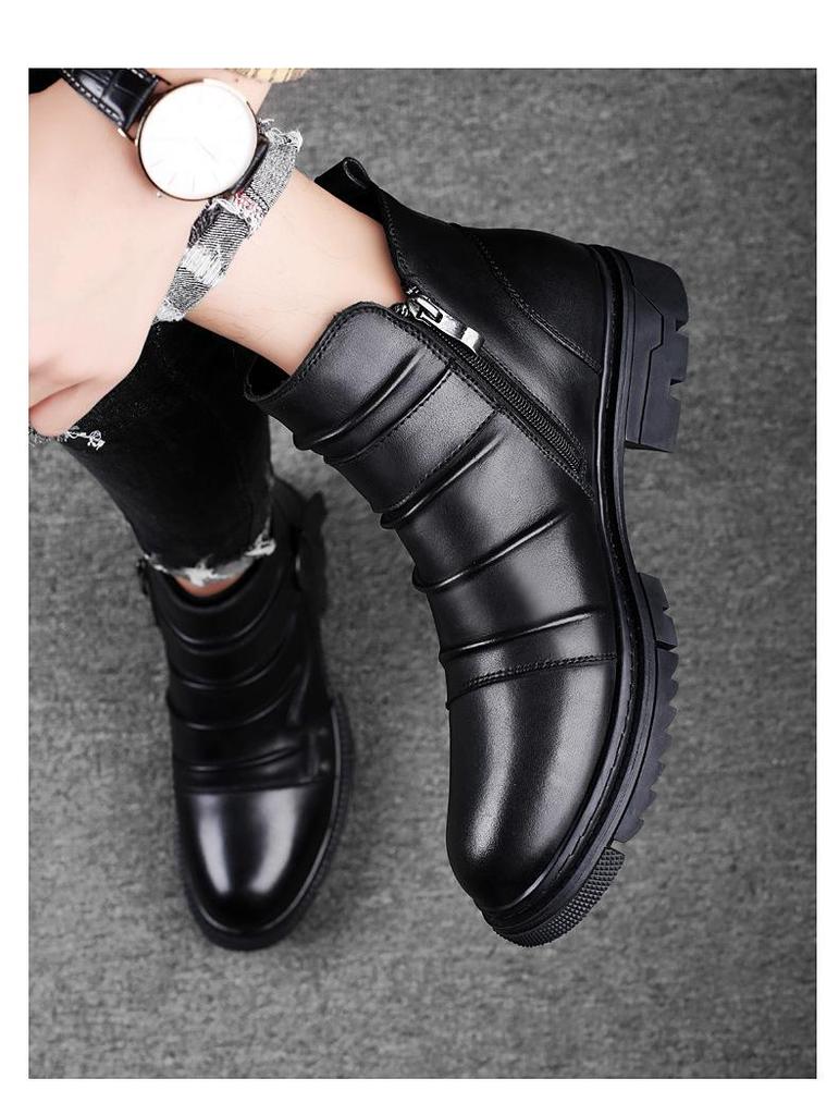 Men's Handcrafted Genuine Leather Punk Motorcycle Boots – British Style, Doc Martens-Inspired Short Workwear Boots