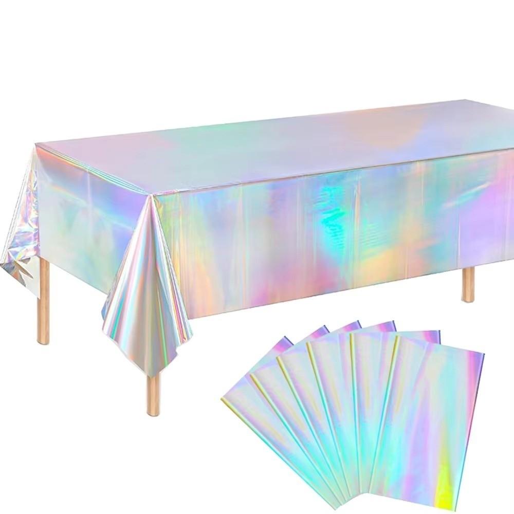5PCS Shiny Party Table Cover Rectangular Iridescent Tablecloth  Iridescent Disco