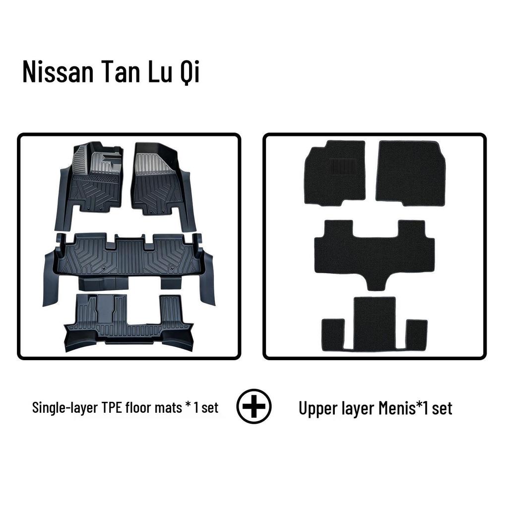 Eco-Friendly, Odorless TPE Floor Mats for Nissan X-Trail (7-Seater) with Door Sill Wrapping.