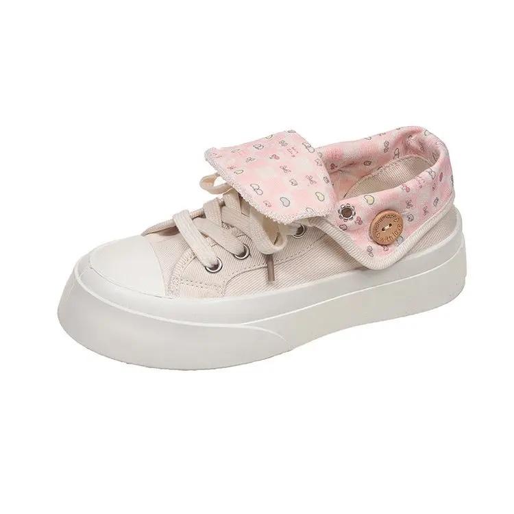 Fashion New 2025 Women's Thick Bottom Canvas Shoes Casual Two-Way Wear Spring Autumn Fashion Flat Heel Adult Polyurethane Footwear
