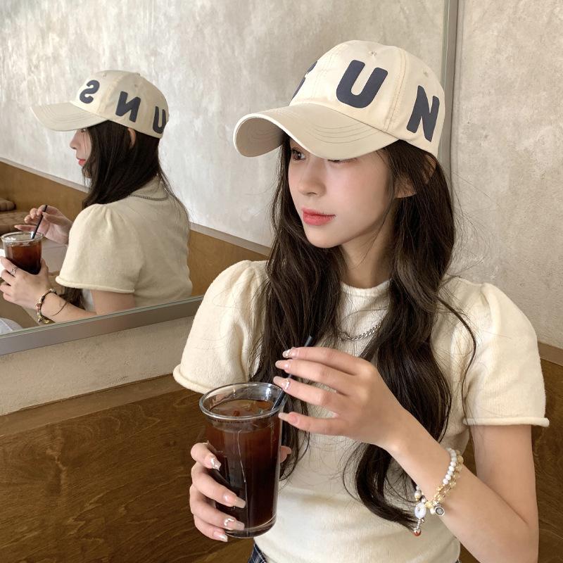 Buchstaben Baseballkappe für Damen mit tiefem Oberteil, breiter Hut, großer Kopf, vielseitige Baseballkappe, amerikanische Softtop, kleine Baseballkappe