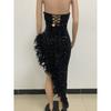 Women's Dress Long Haute Couture Strapless Backless Sequin Dress Feather Patchwork Gown