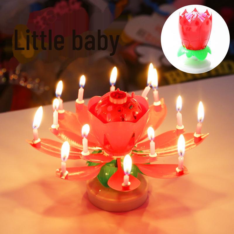 

Вращающаяся музыкальная свеча для дня рождения в виде лотоса - креативное украшение для детского торта в виде поющего цветка