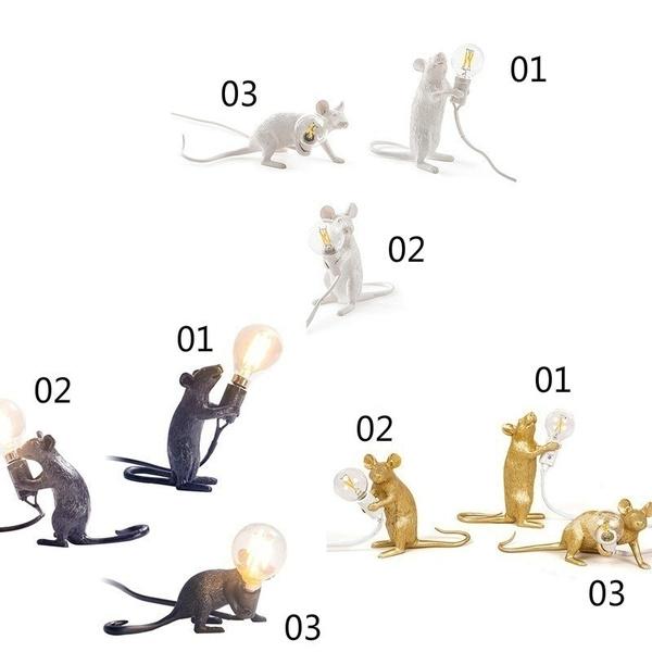 3 Colors Rat Table Lamp Desk Light Decor Lamp Bedside Resin Lamp White Light Decor for Bedroom