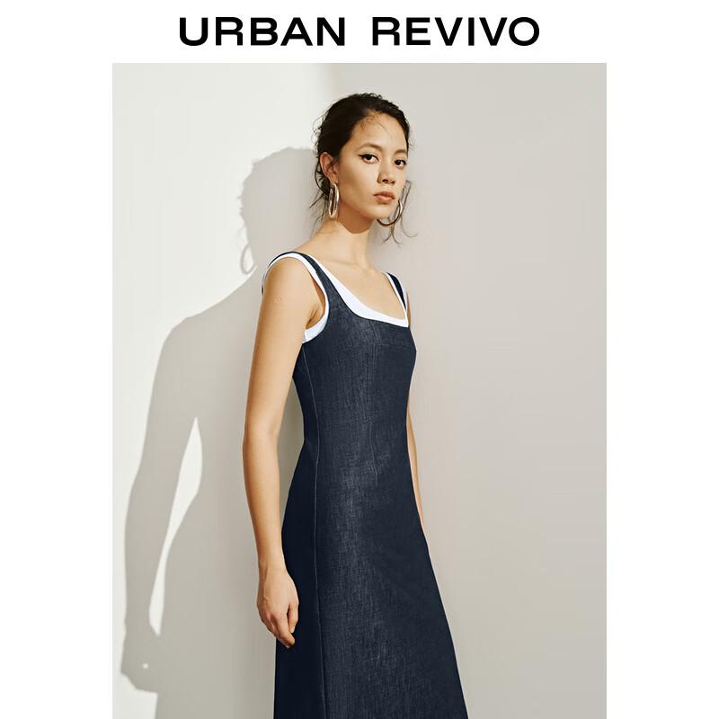 UR Women's Retro Faux Two-Piece Back Slit Denim Dress