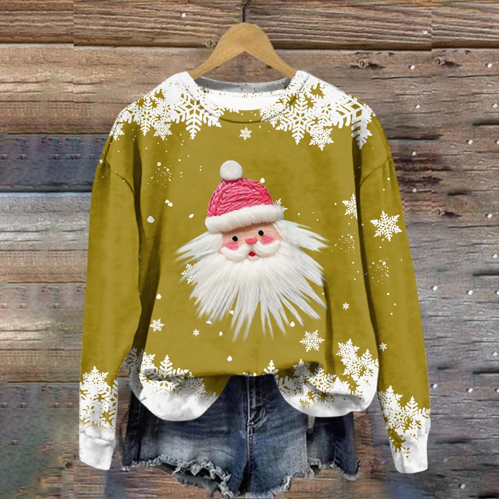 

Женская модная рождественская принтованная толстовка с длинным рукавом и круглым вырезом XXXL жёлтый