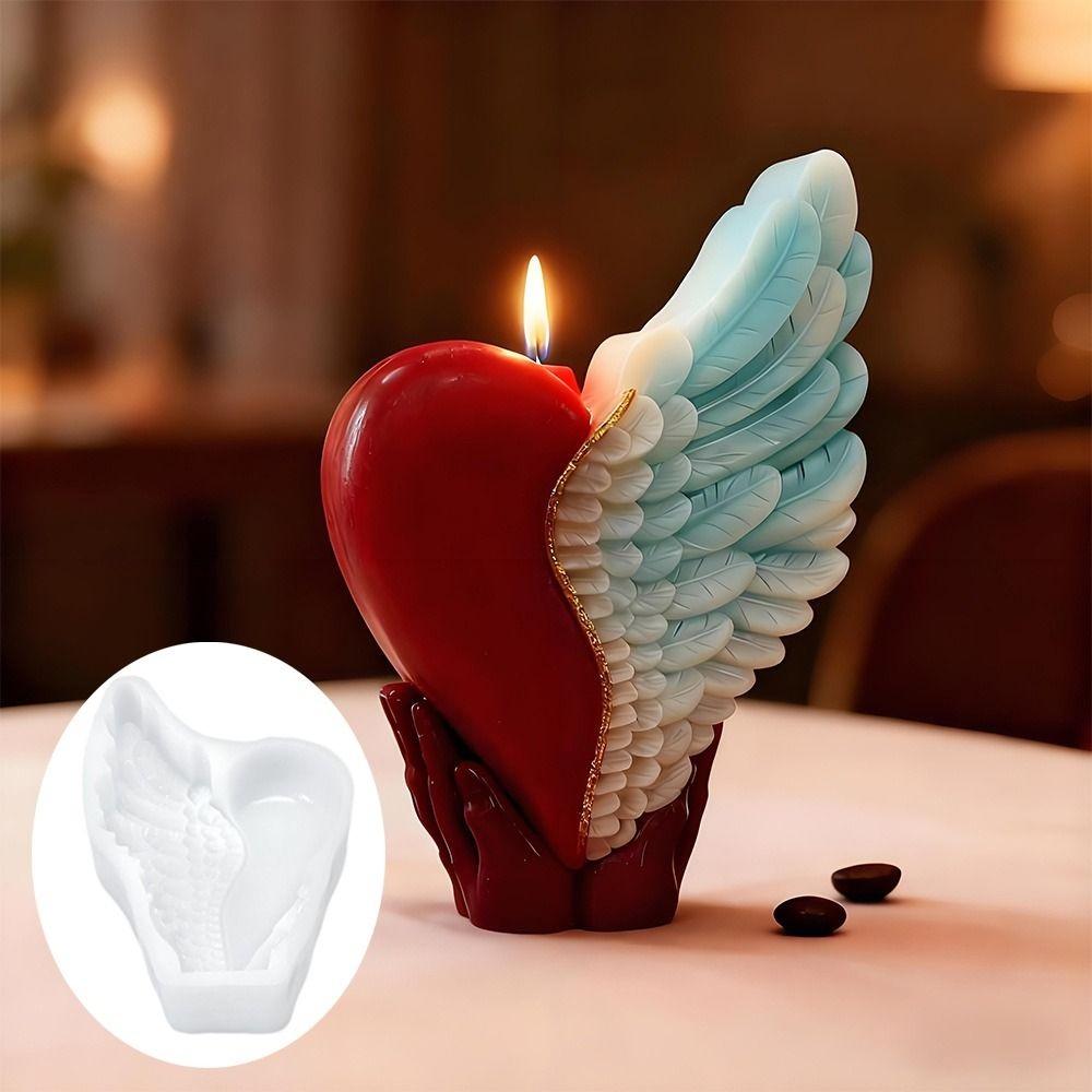 Home Decoration Crafts 3D Love Wing Candle Mold Silicone Reusable Heart Wing Resin Mold Non-stick DIY Gypsum Mold Couple Gift