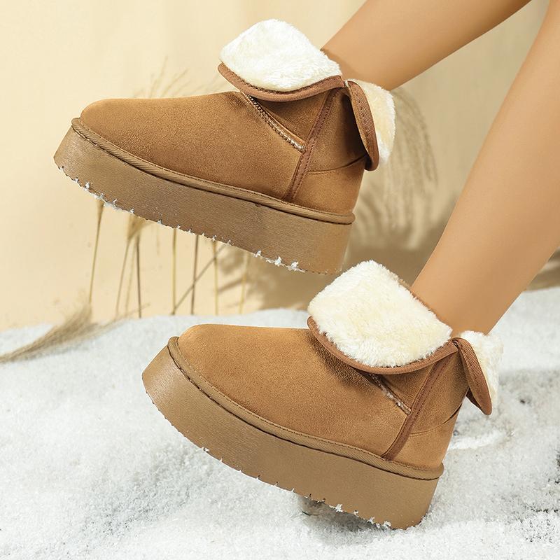 Fashion Luxury Faux Suede Platform Snow Boots for Women Winter Plush Warm Cotton Padded Shoes Woman Thick Sole Non Slip Fur Ankle Boots
