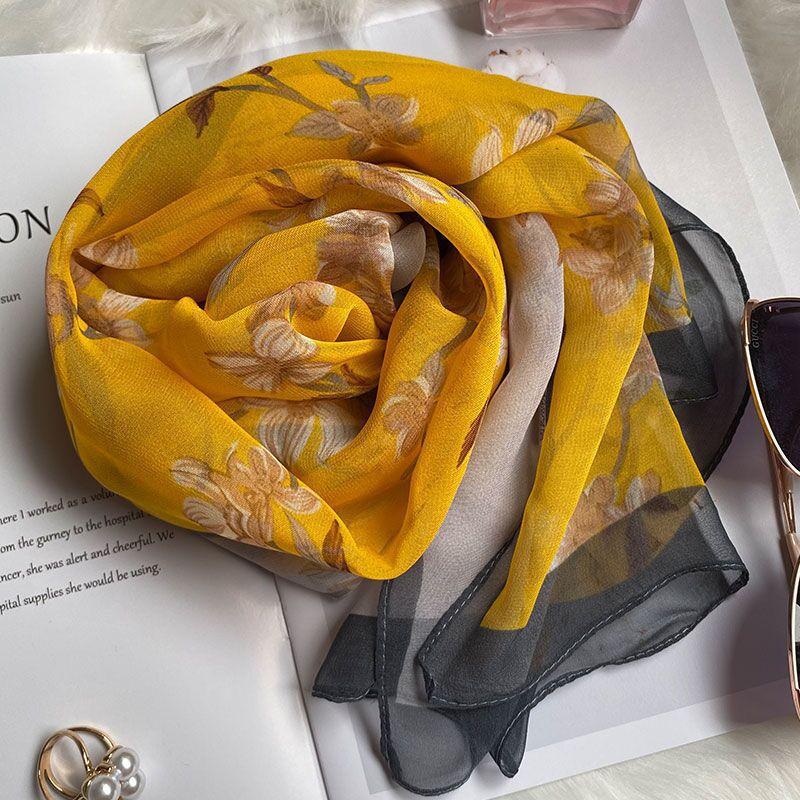 Summer Thin Silk Scarf for Women's High end Mulberry Silk Scarf Long Versatile Fashion Shawl Scarf Beach Towel
