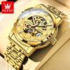 OLEVS Automatic Skeleton Men's Watch Gold Band Gold Dial Luxury Waterproof Mechanical Dress Watch