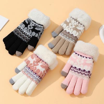 Winter Touchscreen Gloves Men Women Deer Pattern Knitted Warm Gloves Fleece Lined Thick Gloves with Fuzzy Cuffs for Indoor Outdoor Cycling