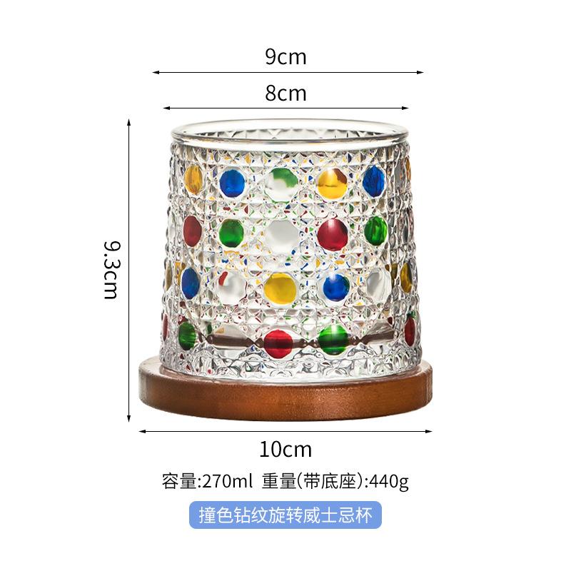 Creative Rotating Whiskey Glasses, Hand-Painted Rotating Rotating Rotating Glasses, with Wooden Tray, Decompression Glasses