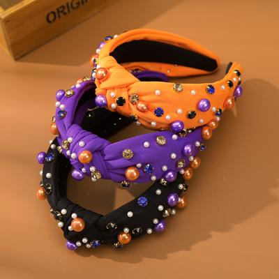 Baroque Pearl Headband Orange Black Knotted Wide Headbands Bezel Headwear Women Festival Hair Accessories Hair Band