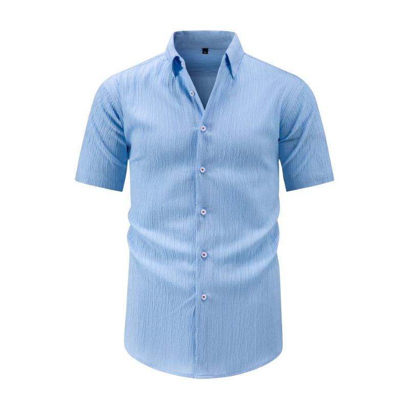 Summer Men's Short-sleeved Shirt Wrinkled Striped Shirt Lapel Casual Fashion Retro Fashion Versatile Cardigan