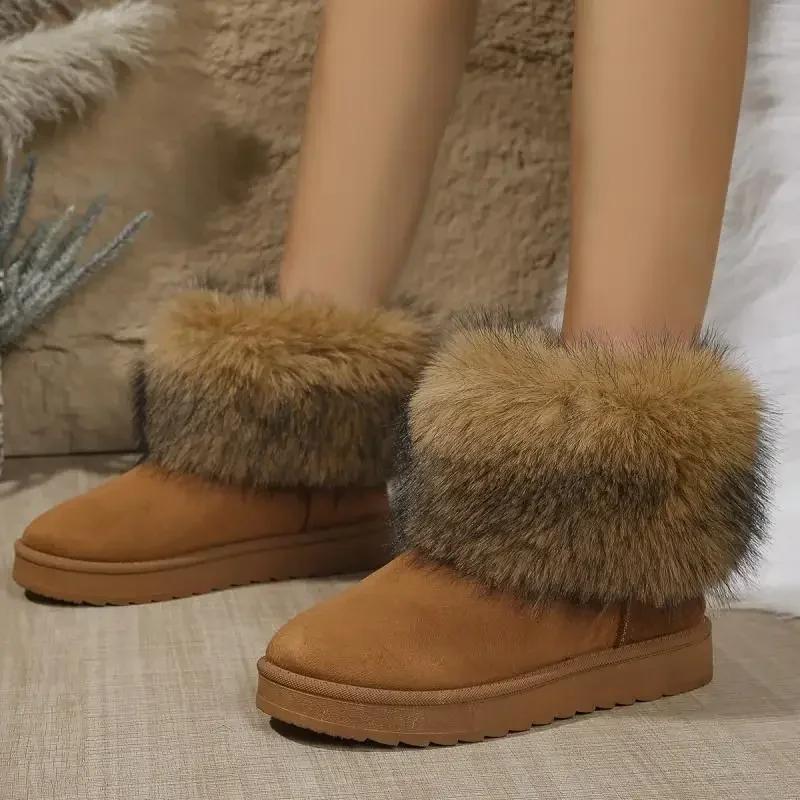 Fashion Luxury Long Plush Decoration Snow Boots Women Non Slip Soft Cotton Shoes Women 2025 Thicken Warm Faux Fur Ankle Boots Plus Size