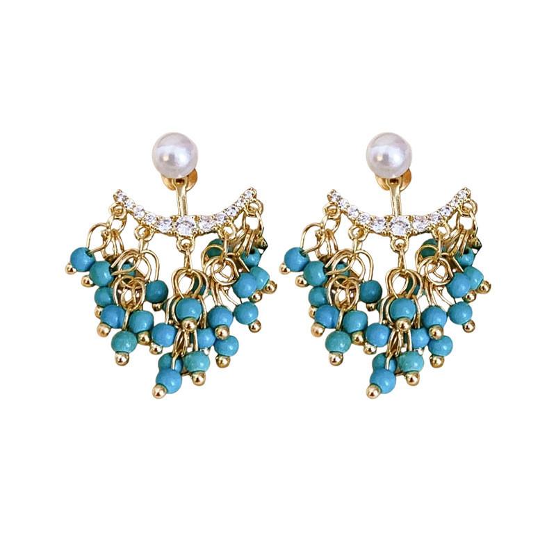 Titanium Steel Geometric Drop Earrings With Zirconia And Tassel For Vintage Style Women