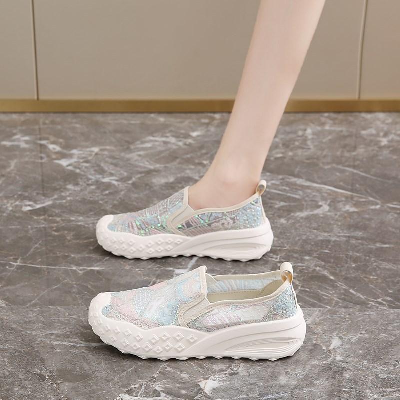 

Summer new platform canvas shoes women s mesh breathable one-pedal lazy single shoes fashionable versatile fisherman shoes 40