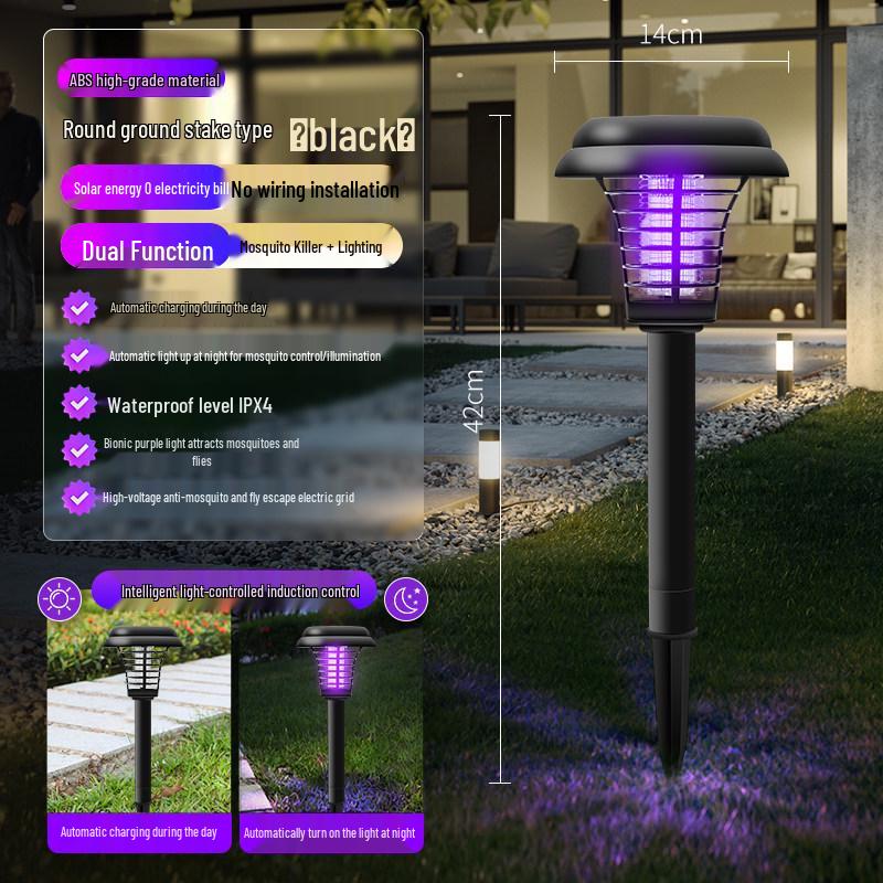 Outdoor Solar Mosquito Killer Lamp - Waterproof Electric Shock Repellent for Garden, Courtyard, and Lawn