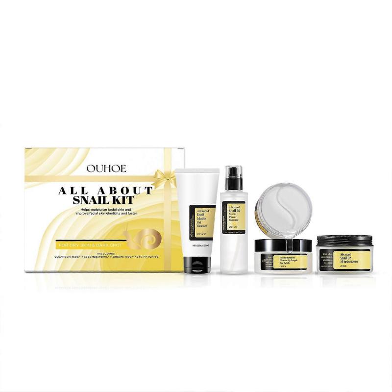 1-6PCS OUHOE All About Snail Mucin Kit Face Cream, Essence Toner, Cleansing Gel, and Eye Mask Facial