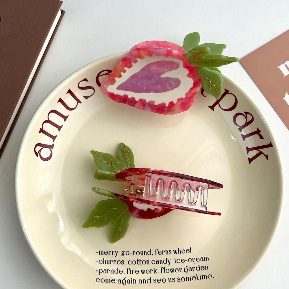 Love Acetic Acid Hair Clip French Style Fruit Hairpin Sweet Heart Strawberry Hair Claw  Travel