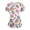 Women's Fruit And Floral Print Loose V-Neck Pocket Short Sleeve Uniform Uniform