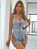 European and American Lace Mesh Sexy Lingerie Bodysuit with Suspender and Leg Garter
